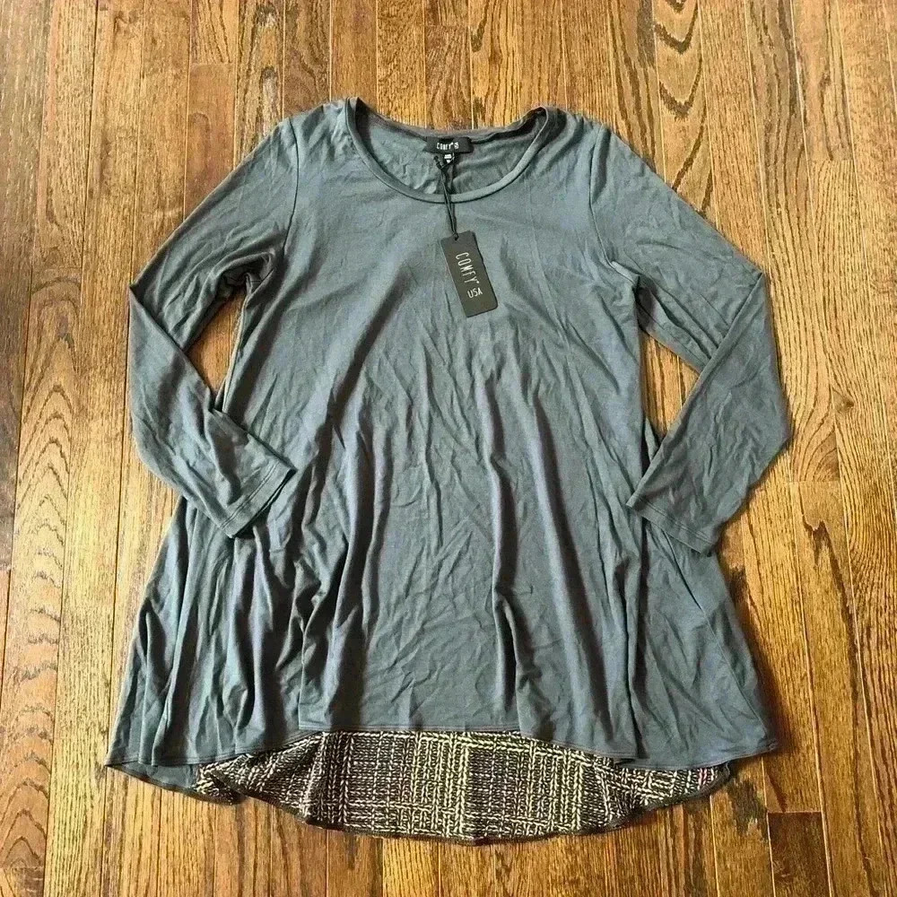 Comfy USA Women’s M Gray Long-Sleeve Tunic w/Tulip Print Back - NWT!!
